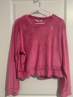 Juicy Couture Pink Velour Crewneck with Crystal Monogram